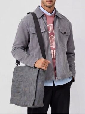 Harold's | Anthracite Leather & Fabric/Canvas Messenger/Laptop Bag